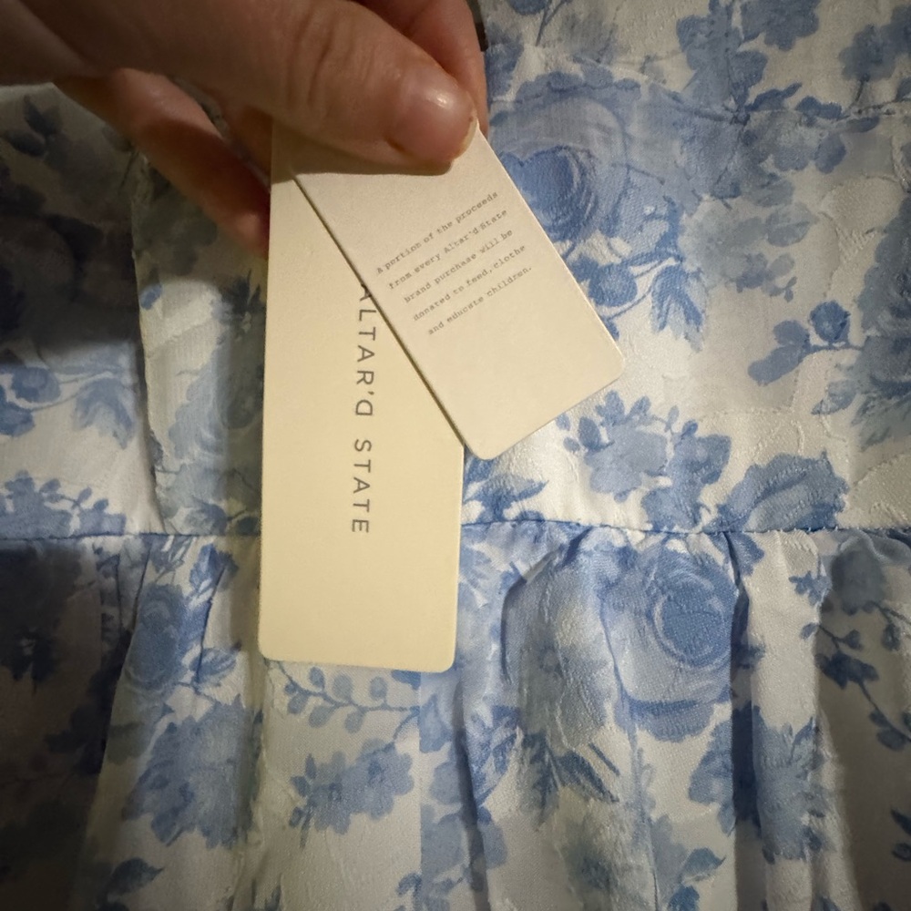 Altar'd State Blue and White Floral Tiered Maxi Dress with Tie Straps - Picture 8 of 14